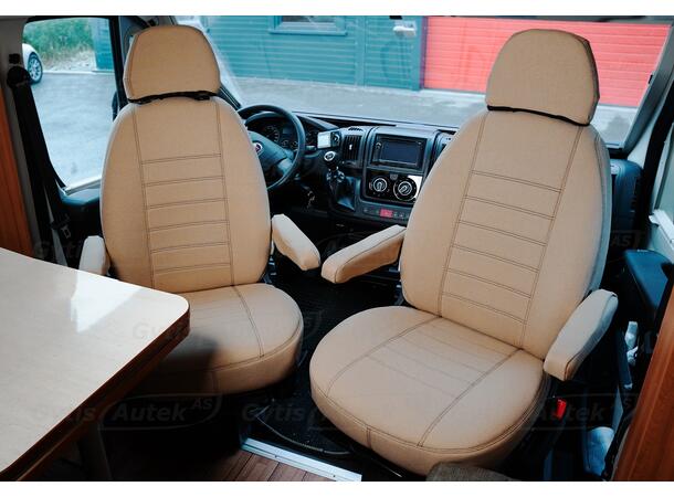 Bobil setetrekk. Beige Challenger 2006-2016 sep. nakkestøtter 